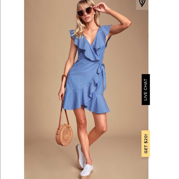 Valencia blue striped ruffle wrap dress - Picture 2 of 7